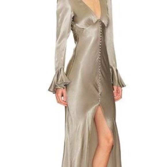 Shona Joy NWT La Lune Frill Cuff Bias Midi Dress in Sage, Size 10 - Picture 2 of 6